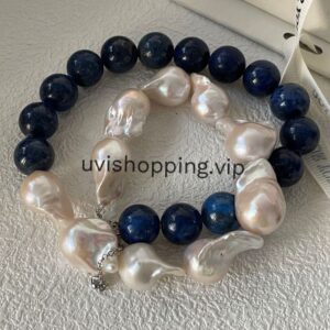 Lapis lazuli, big baroque pearl necklace