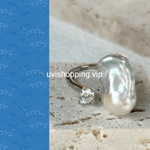 silver blue small baroque pearl ring