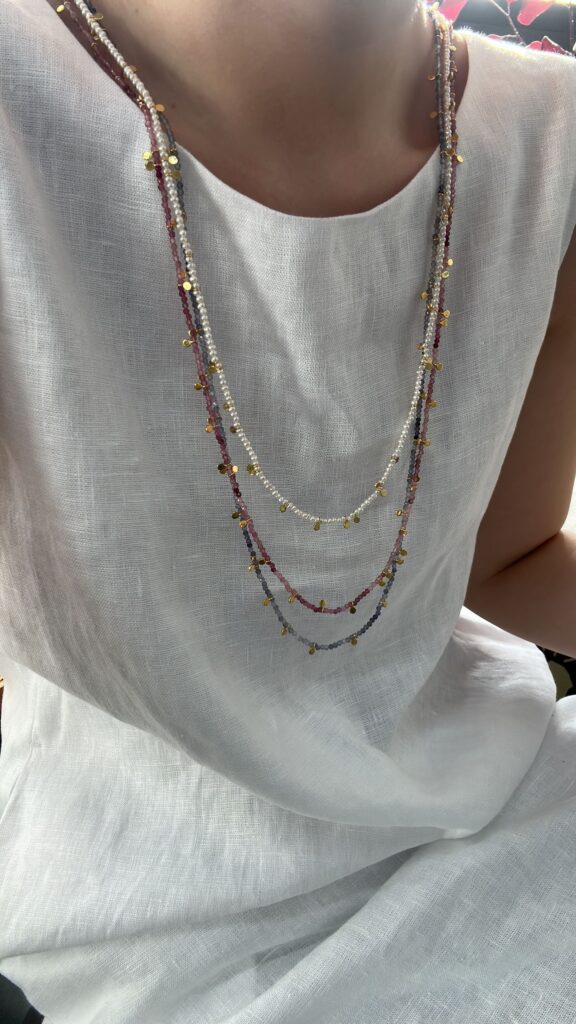 Natural gemstone pink tourmaline gold long necklace 微脉水印相机 57 576x1024